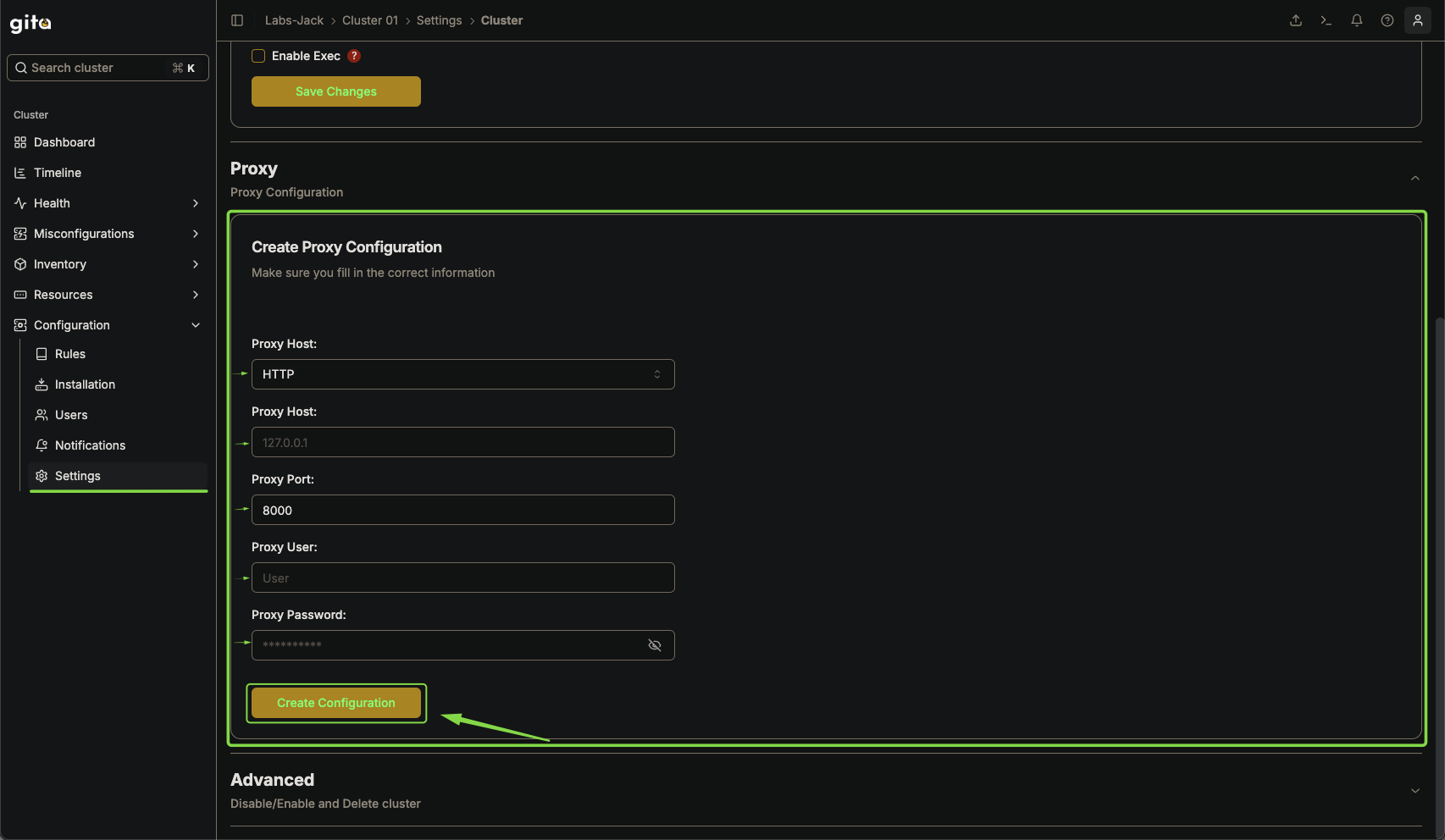 Criação da Configuração do Proxy